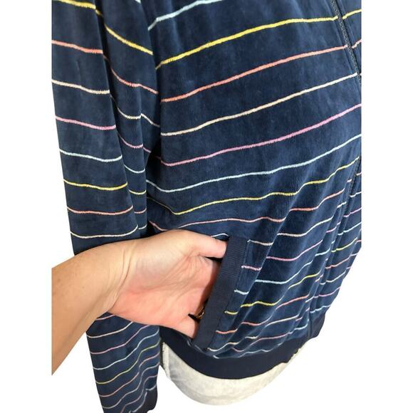 Marine Layer Navy Rainbow Striped Velour Auckland Full Zip Bomber Jacket - S - Picture 4 of 11